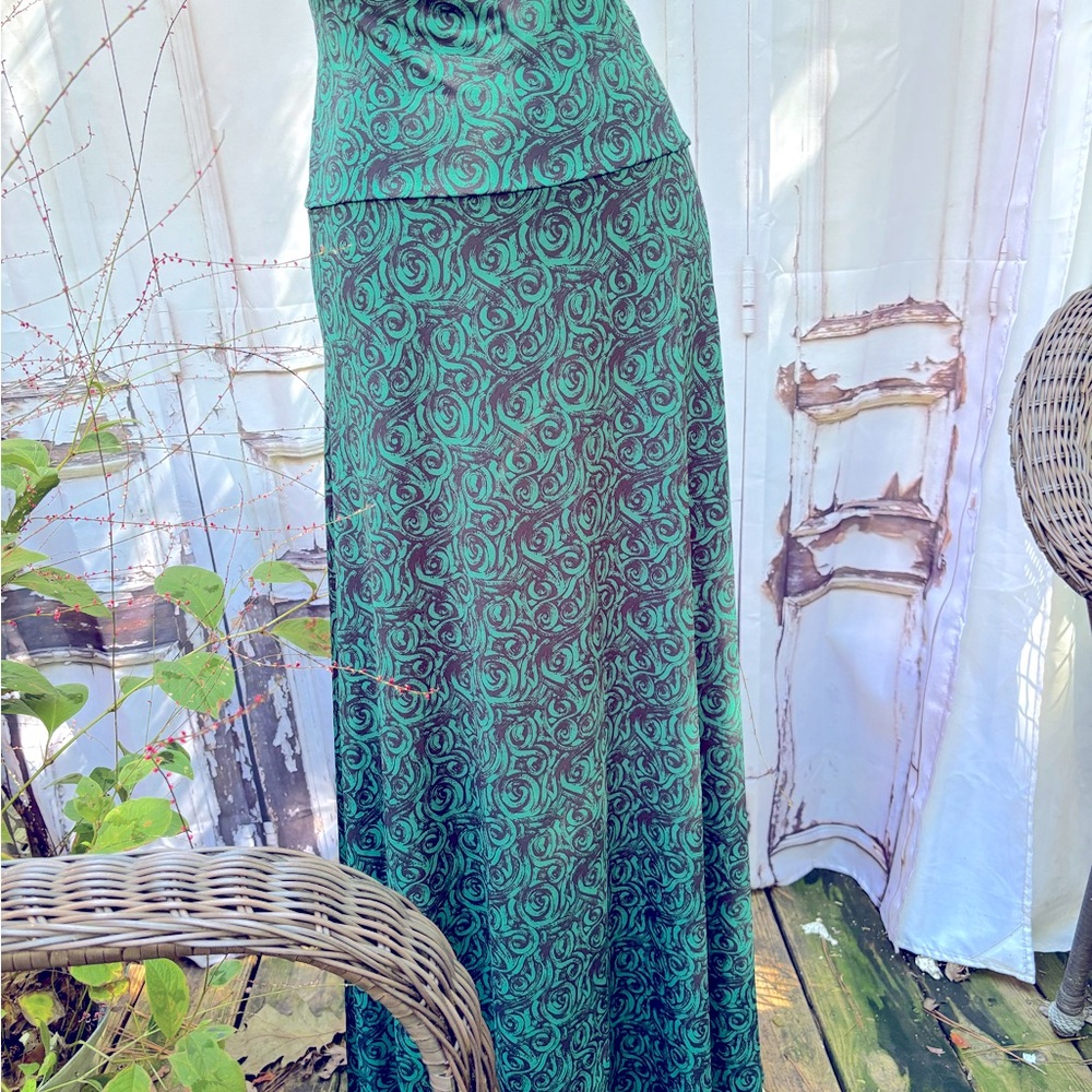 Rich pattern on buttery soft knit flows beautifully. Gorgeous strapless dress